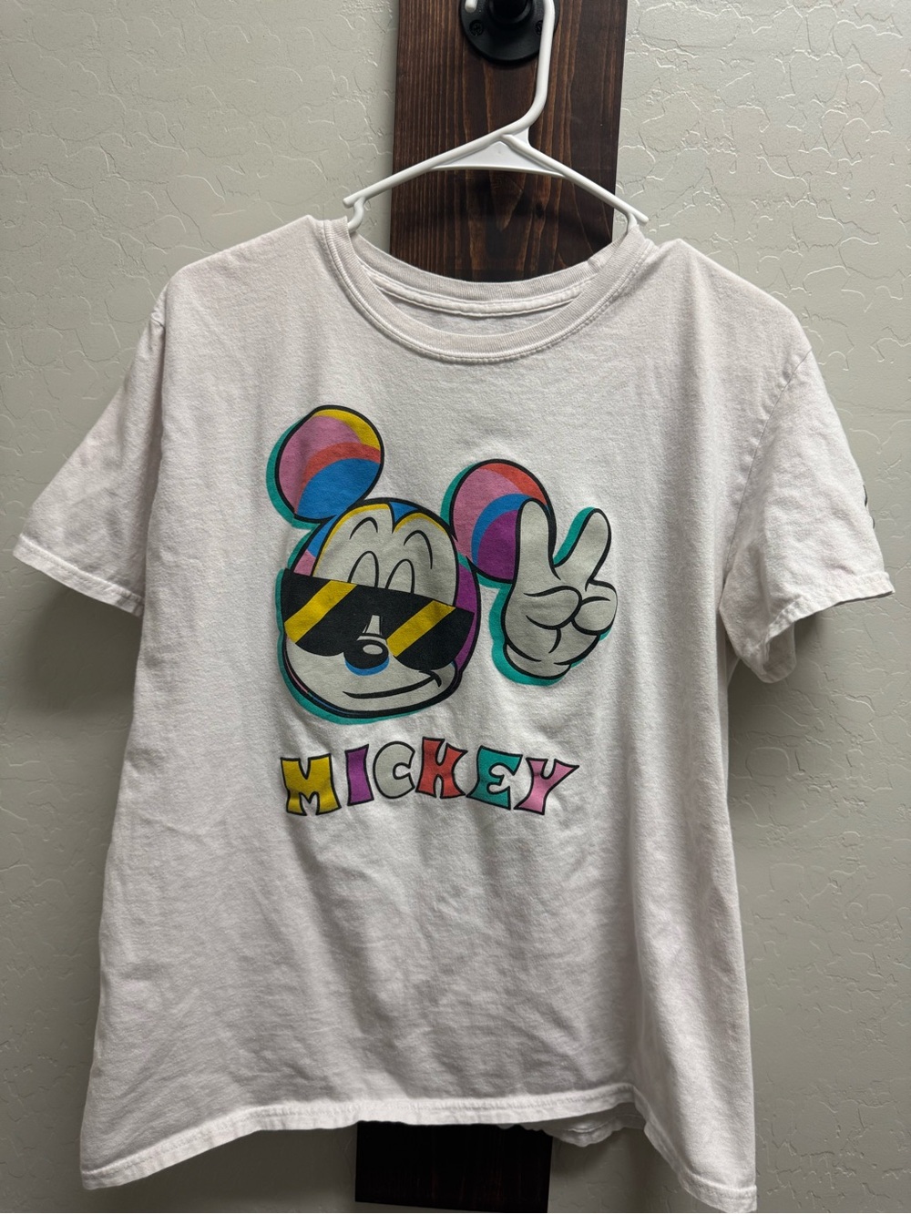 Neff White Short Sleeve Tee with Multicolor Mickey Graphic